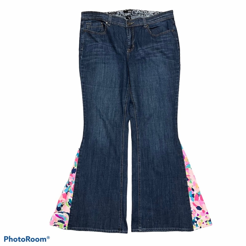 Customized Bell Bottoms Jeans With Lilly Pulitzer Fabric Flare Sz 16 Ooak
